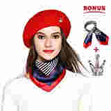 Jeicy Wool Beret Hat Solid Color French Artist Beret with Skily Scarf and Brooch