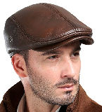 Vemolla Men's Real Cowhide Leather Beret Hunting Cap