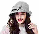 Bellady Women Solid Color Winter Hat 100% Wool Cloche Bucket with Bow Accent
